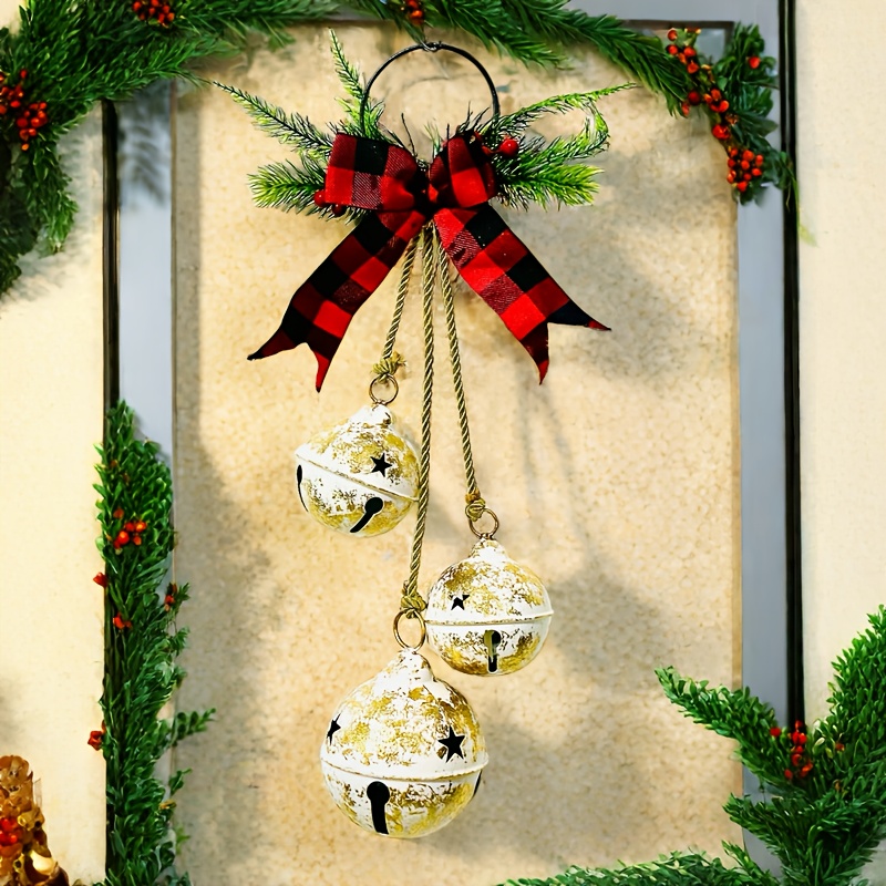 Image of 1pc Christmas Holiday With Bow, A String Of Christmas Holiday Doorbells, Christmas Holiday Bell Ornaments