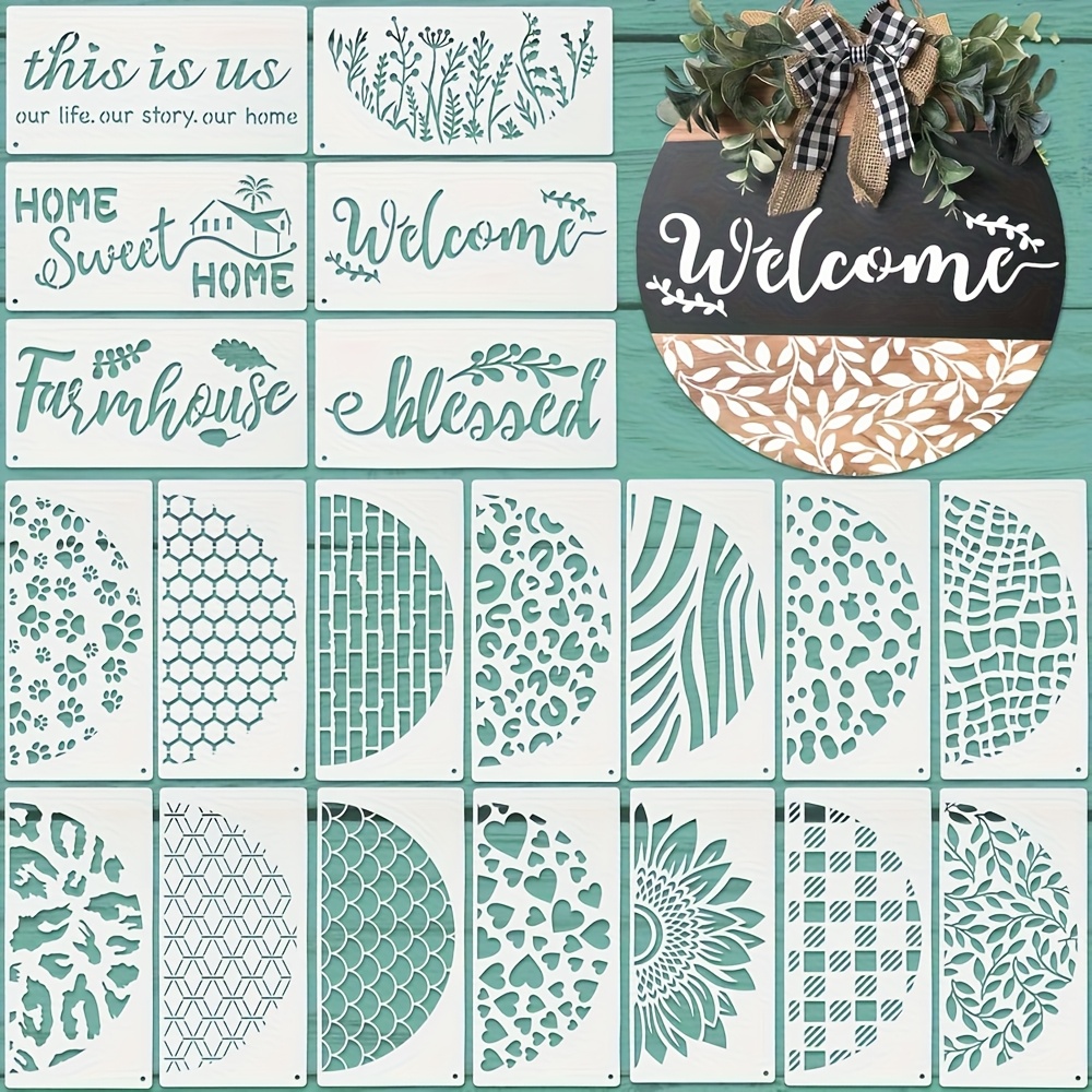 TEMU Painting Tool Set Including 20 Welcome And Templates, Reusable Plastic Letters And Seasonal Patterns For Wood Painting, Suitable For Diy Crafts,