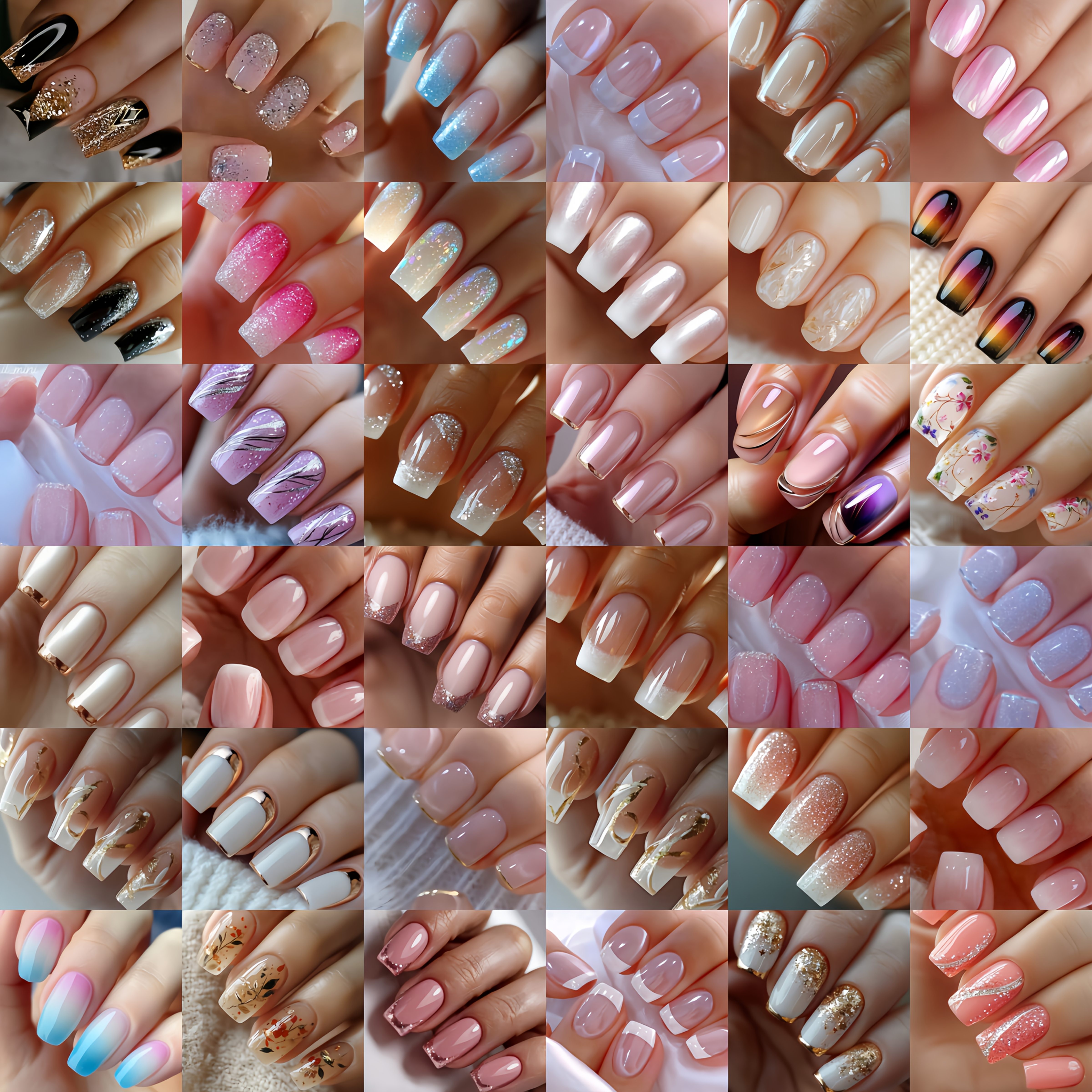 E-shop 96 Stück Zufällig Versandte Nagelkunst Französische Solide Farbverlauf Gestreifte Design Nagelkombination Multicolor Gemischte Nägel Abnehmbare