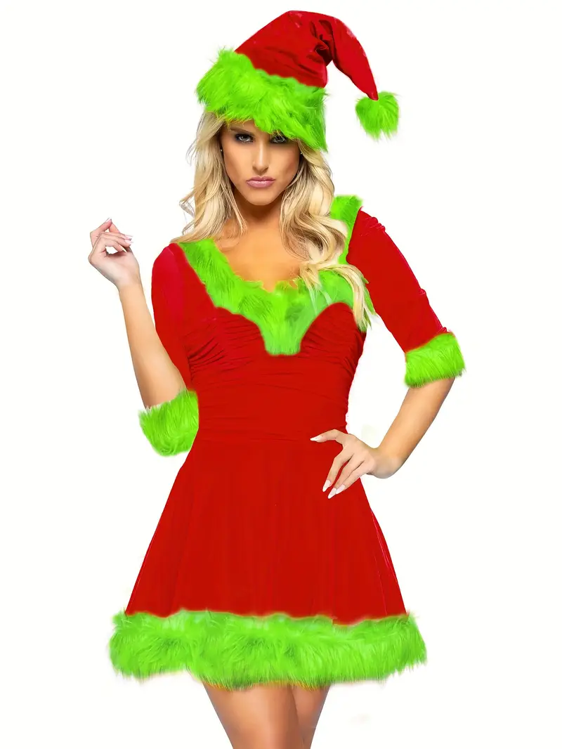 christmas santa dress women plush half sleeve v - Temu christmas santa dress women plush half sleeve v - Temu