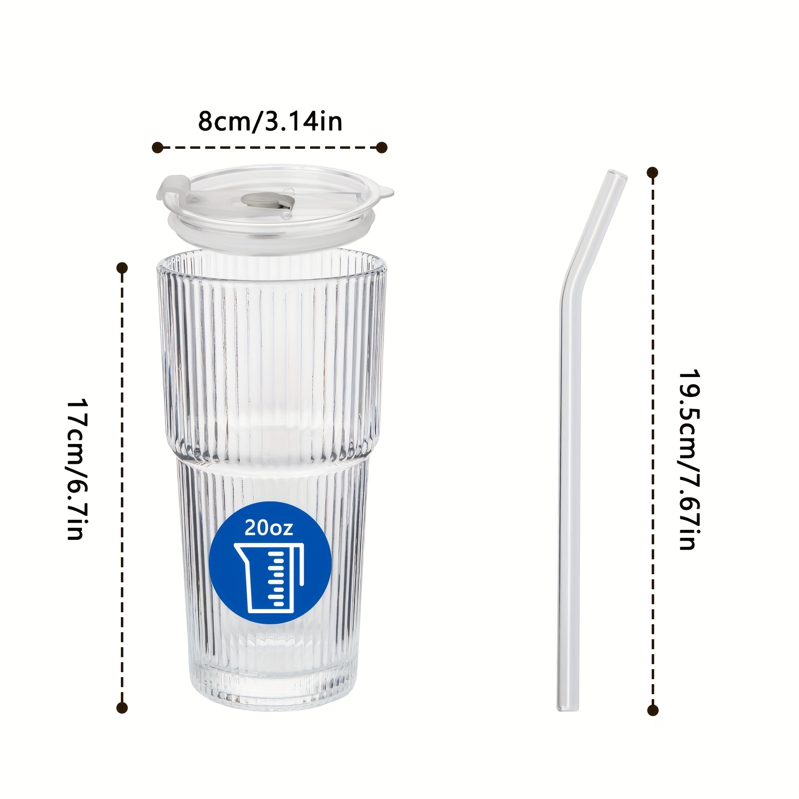 2pcs 20 oz ribbed glass tumblers with lids and glass straws 4piece glassware set thickened glass ideal for iced coffee smoothies cocktails and juices elegant and durable drinkware Product details 2