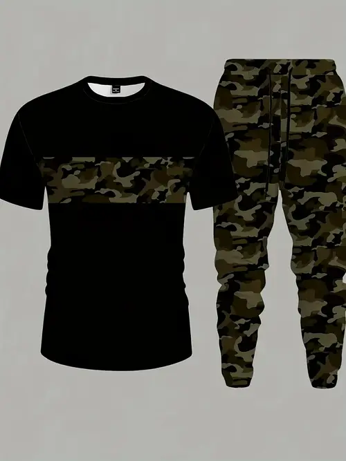 mens camouflage print t shirt220g cotton high quality heat transfer printed t shirt unisex jogging sleeved round neck suitable for a gift for dad on fathers day