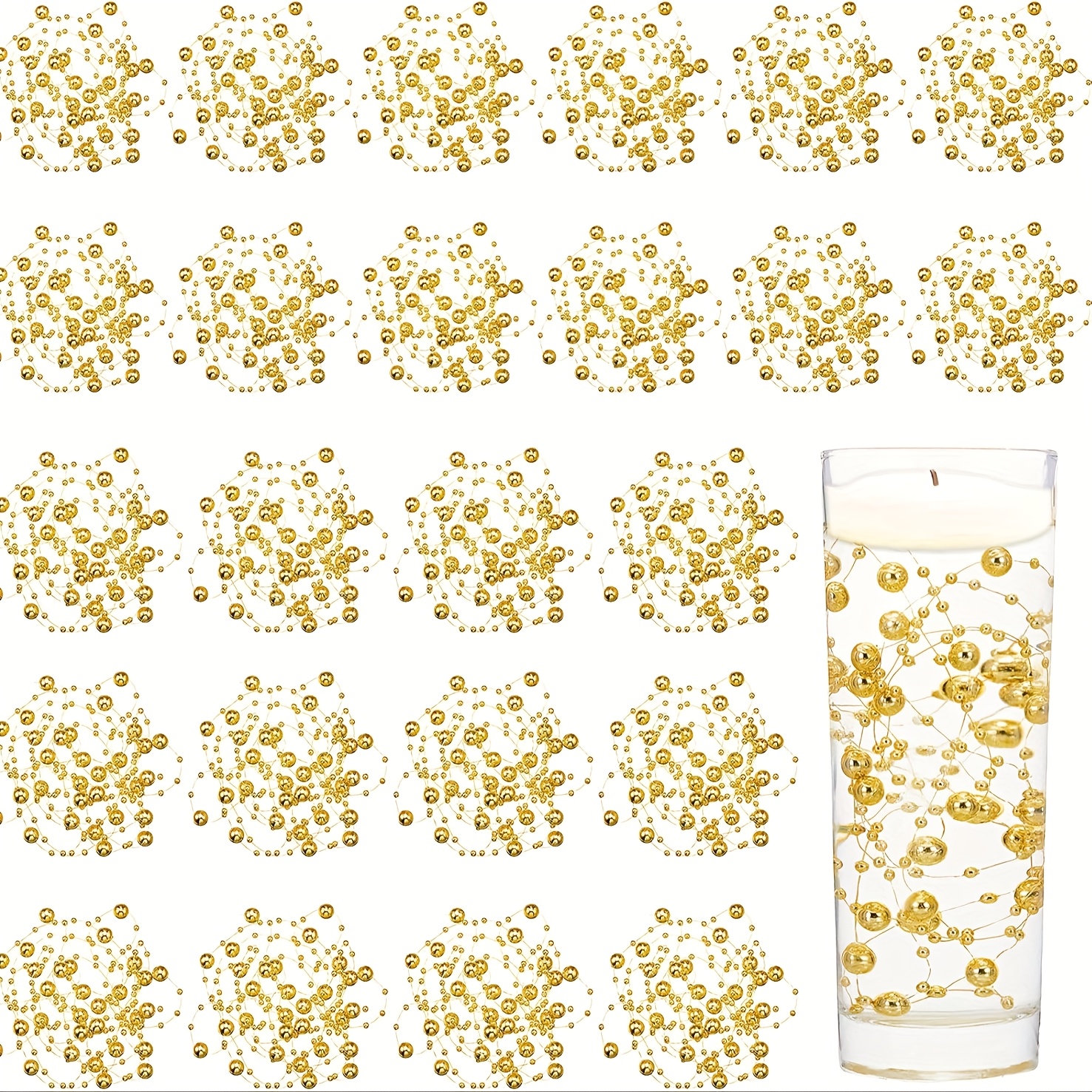 TEMU 10pcs Of Golden Artificial Pearl Strands For Floating Candles, Decorative Pearl Garlands For Party Wreaths, Vase Fillers, Wedding Centerpieces, And Christmas Party Decorations