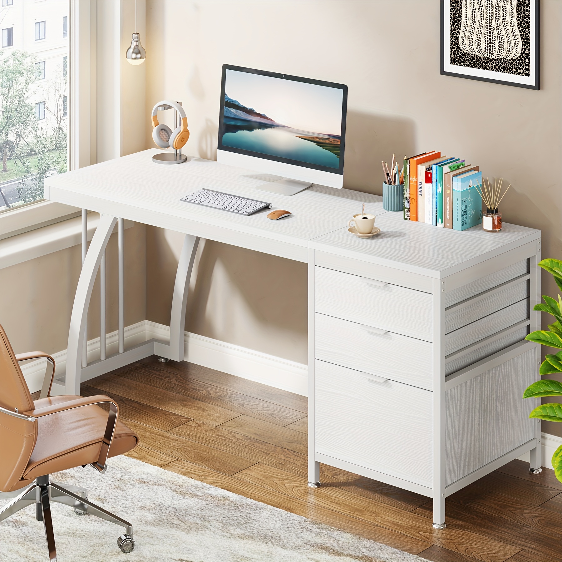 59-Inch Industrial Computer Desk with 3 Reversible Drawers & File Storage - Brown Engineered Wood & Black Metal Workstation, Adjustable Foot Pads, Smooth Edges, Easy Assembly for Home Office, Desk Accessories Office, Sturdy Construction, Study Writing Table, Rustic Furniture, Highquality Materials, Remote Workers