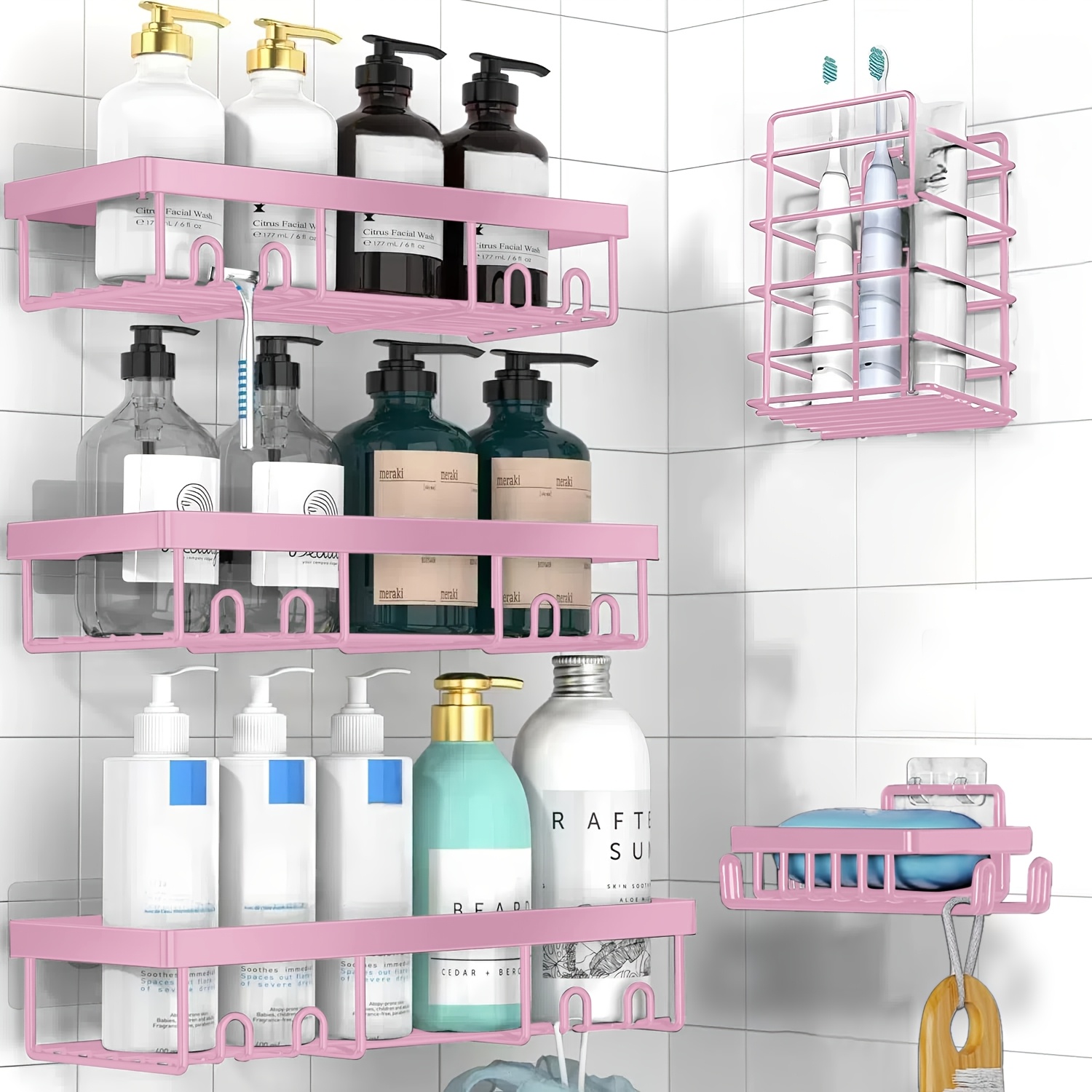TEMU Porte-savon de douche grand format - Organisateur de douche adhésif, Étagère de douche en acier inoxydable pour de la douche, Organisateurs et
