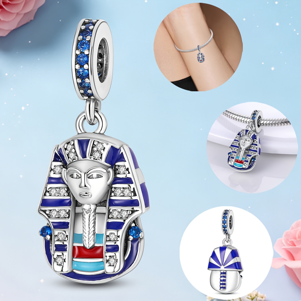 Image of Pc Pharaoh Charm Beads Fashion Jewellery Suitable For Bracelet Diy Charms Supplies Holiday Celebration Perfect Gift Rhodium Plated