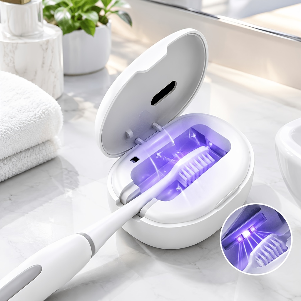 TEMU -c Toothbrush Sanitizer, Portable Toothbrush Travel Case, Compact Usb Cleaner For Manual & Electric Toothbrush, White