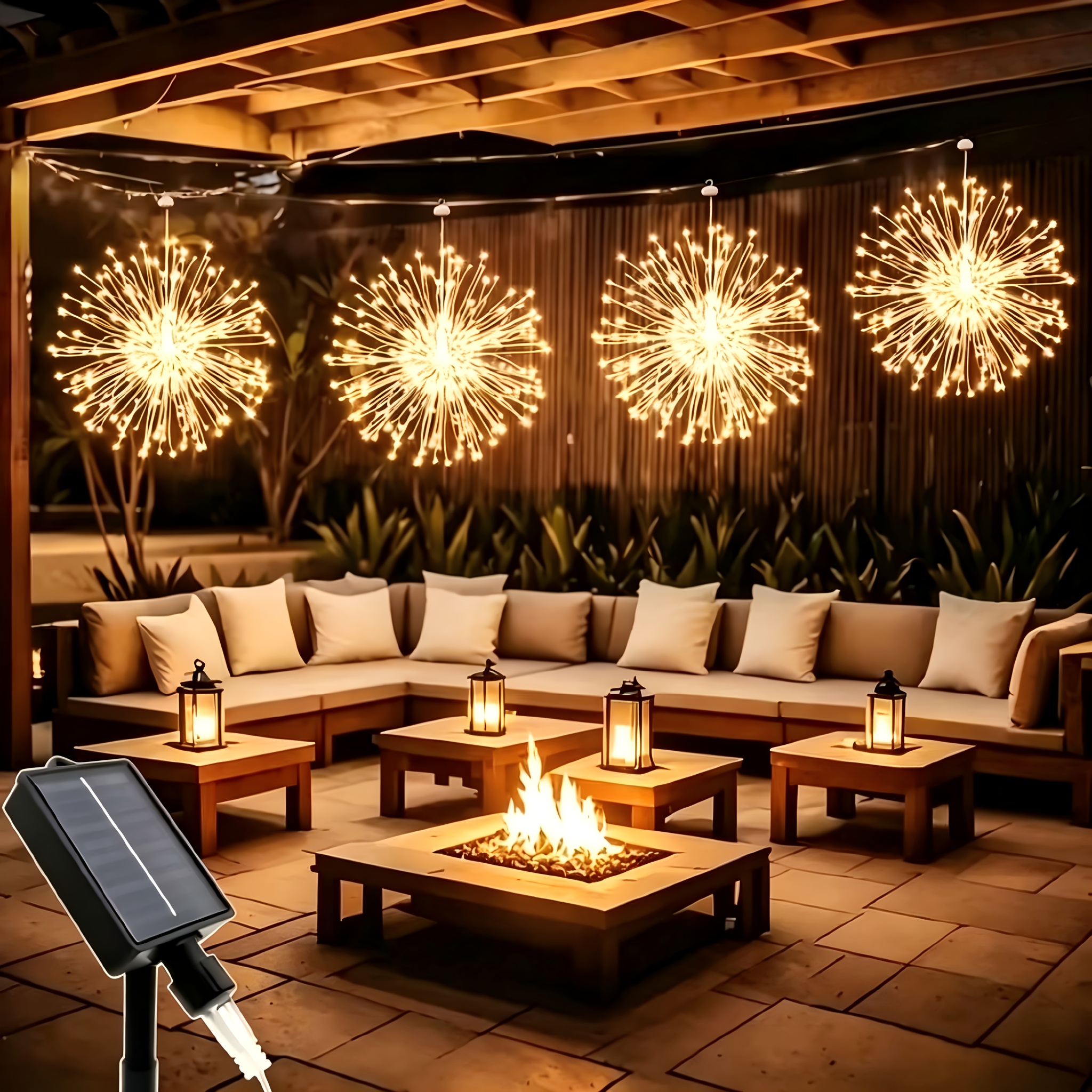 Image of 4pcs Set, Hanging Solar Fireworks Lights, Led Star Fireworks Lights, Outdoor, 8 Led, Fairy Lights, Holiday Lights, Garden, Christmas Decorative Lights