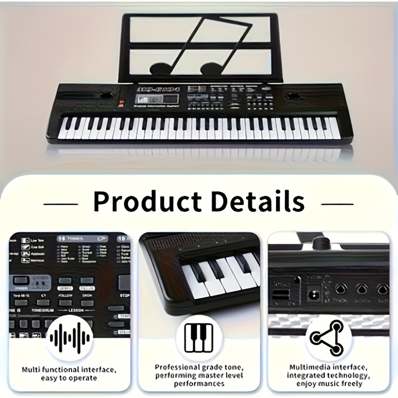 Popular Choice: 61-Key Multifunctional Electronic Piano, with 6 Preset Demo Songs, 16 Tones, 10 Rhythms, 8 Percussion Instruments, 2 Learning Functions, Sound Effect Control, Recording, Programming, Chords, Insert, Volume, Tempo, Digital Display