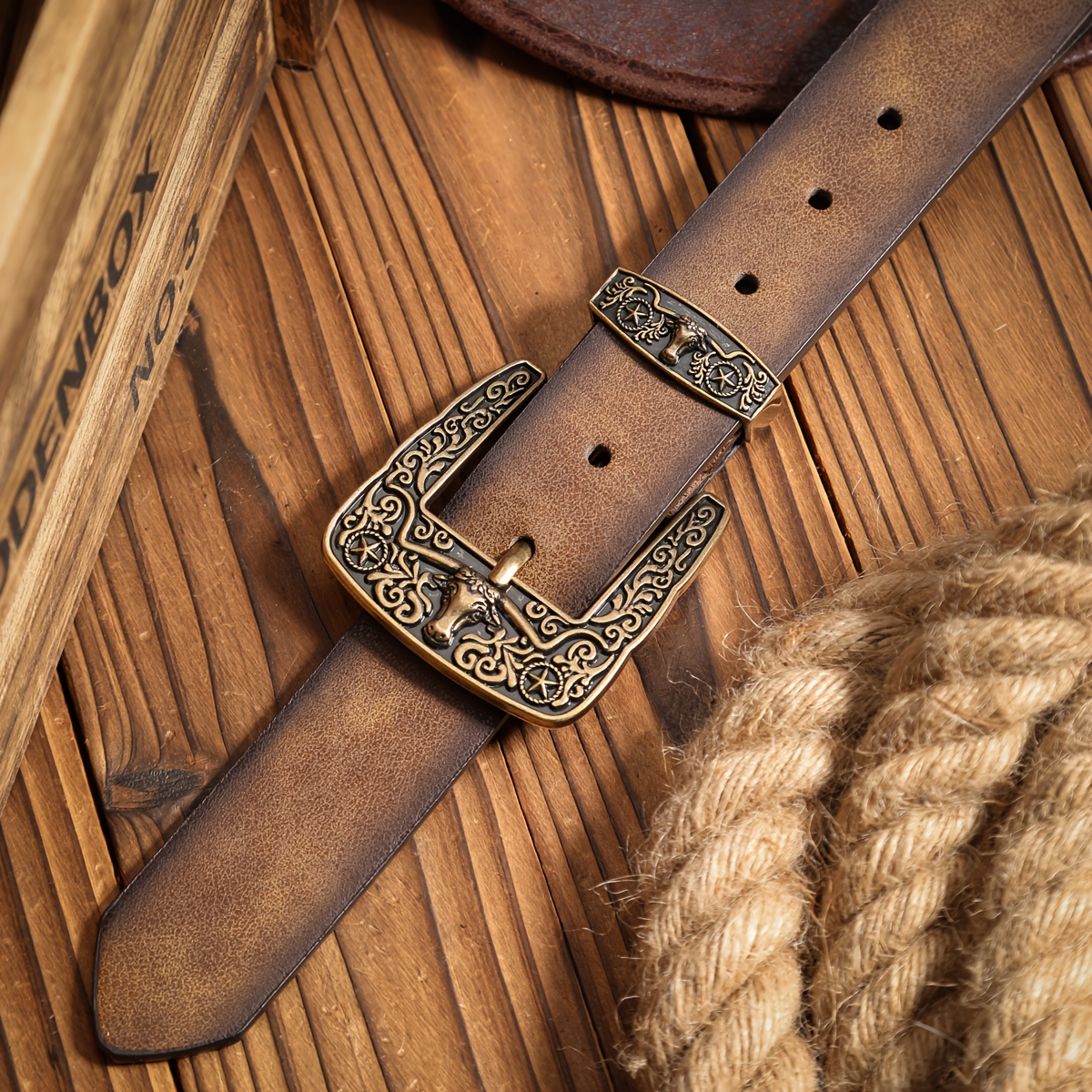 E-shop 1 Stück Gürtel im Western-Stil mit Schnalle und PU-Verzierungen, Unisex Vintage Casual Statement-Gürtel