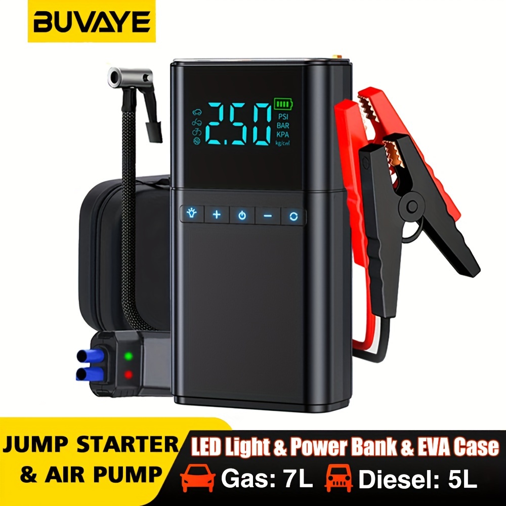 

Buvaye Car 1500a Air 150psi 12000mah Portable Car Battery Inflatable Air Led Eva