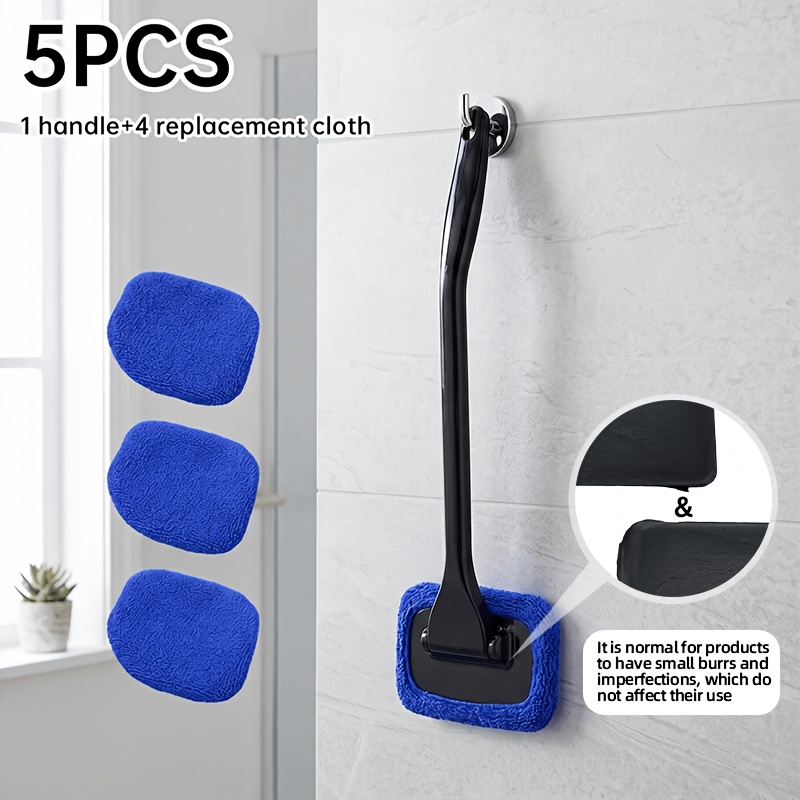 TEMU 5pcs Long Handle Cleaning Brush Set, Including 1pc Long Handle And 4pcs Cleaning Cloth Covers, With Ergonomic Non-slip Handle - Durable Plastic,