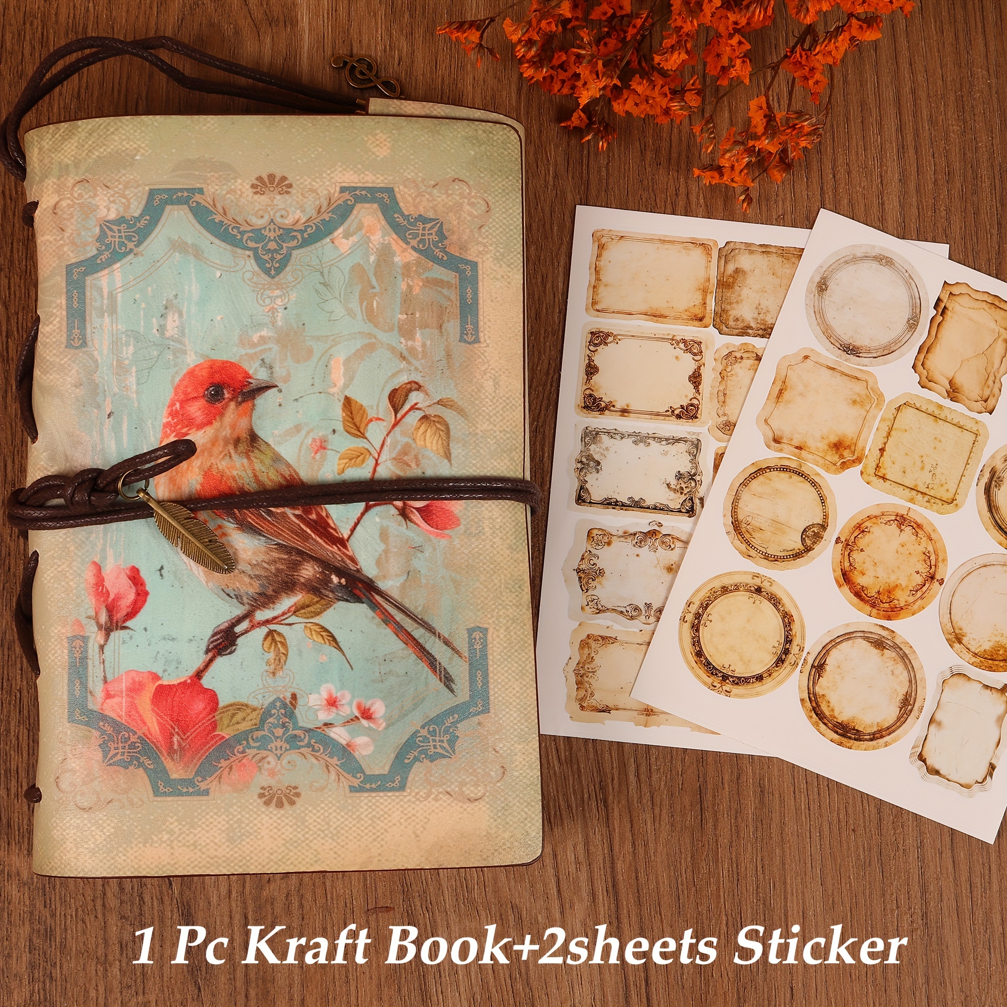 Image of 1pc Vintage Artificial Leather Journal Storage Notebook With 2 Stickers, Perfect For Journal Supplies, Arts And Crafts, Scrapbooking Supplies, Junk Journal Kits, Crafts, Embellishments, Office Notes