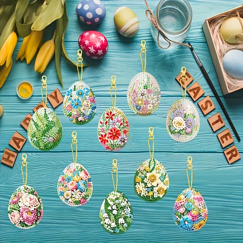 Image of 10pcs Double-sided Diamond Painting Keychain Set, Colorful Egg Element Keychain, 5d Keychain, Handmade Material, Suitable For Beginners, Perfect Halloween Gift, Exquisite Christmas Gift