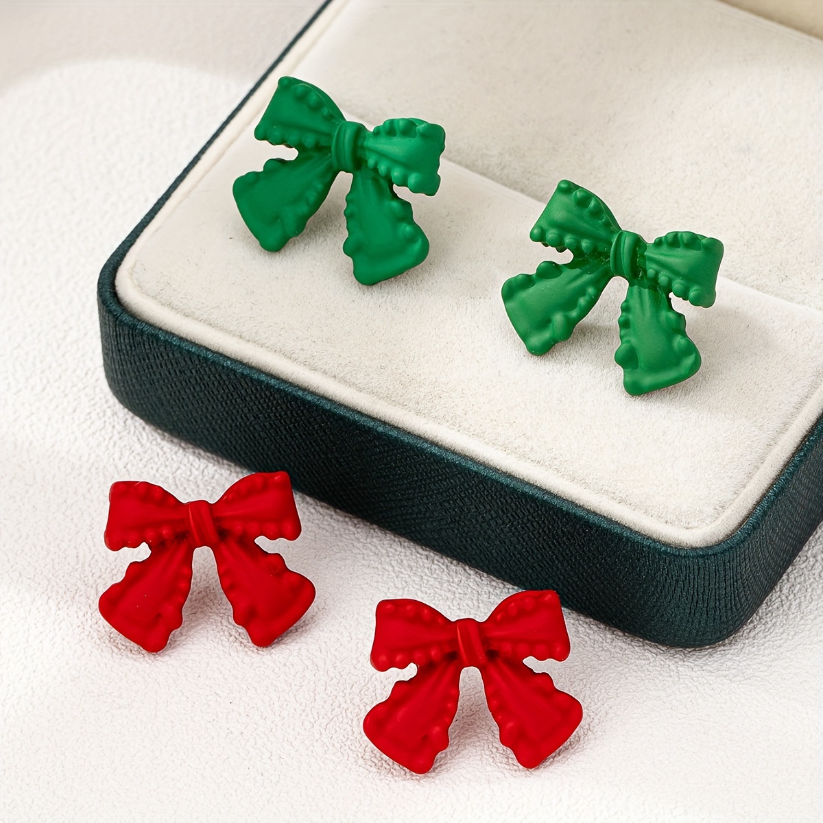 

Enamel Bow Stud Earrings Set For Women, Daily & Gift Wear, Alloy With Stainless Steel Post, Pack Of (red & Green)