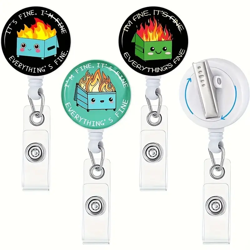 Dustbin Fire Fire Badge Reel Retractable Crocodile Clip Fun - Temu