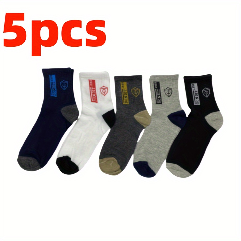 TEMU 5pcs Men' Crew Socks - Comfortable, Soft & Blend For And Fall