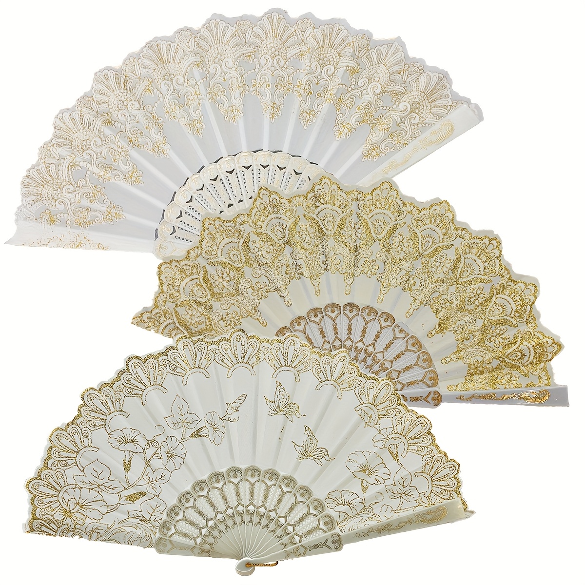 E-shop D 2/3/12 Stück Spanischer Faltbarer Retro Muster Handfächer für Damen, Handlicher Chinesischer Faltfächer Handfächer für Party Tanzen Hochzeit