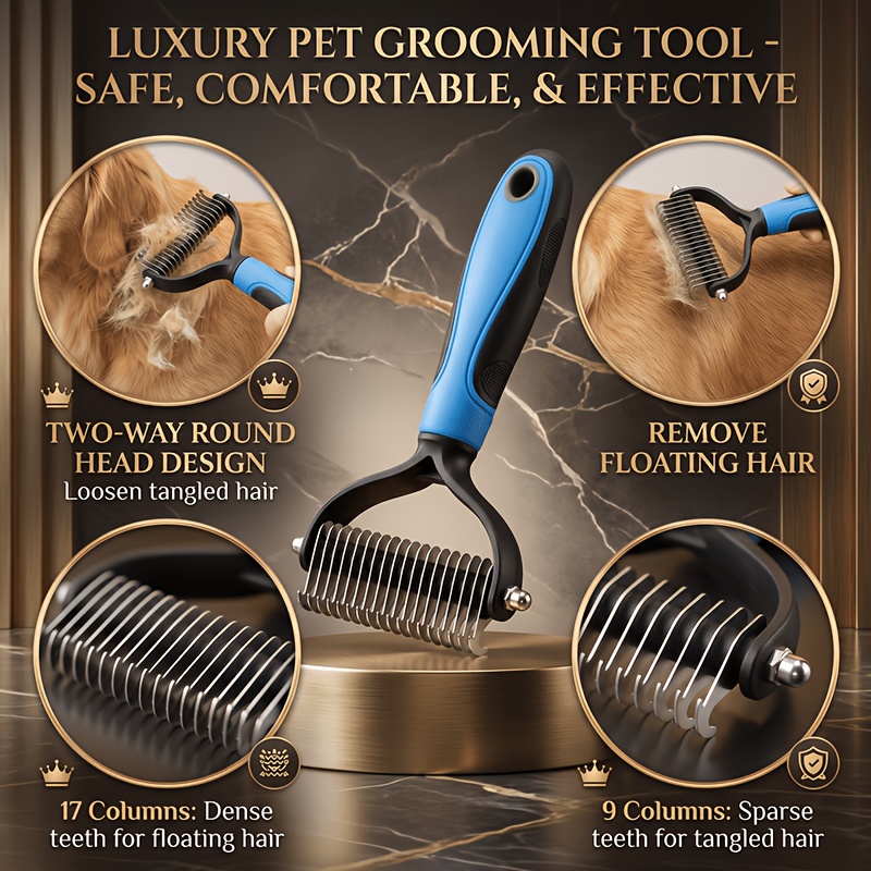 1pc pet dog grooming comb double sided dematting and detangling tool for removing shedding hair tool for pet grooming bathing dematting suitable for long haired and short haired large dogs and small dogs
