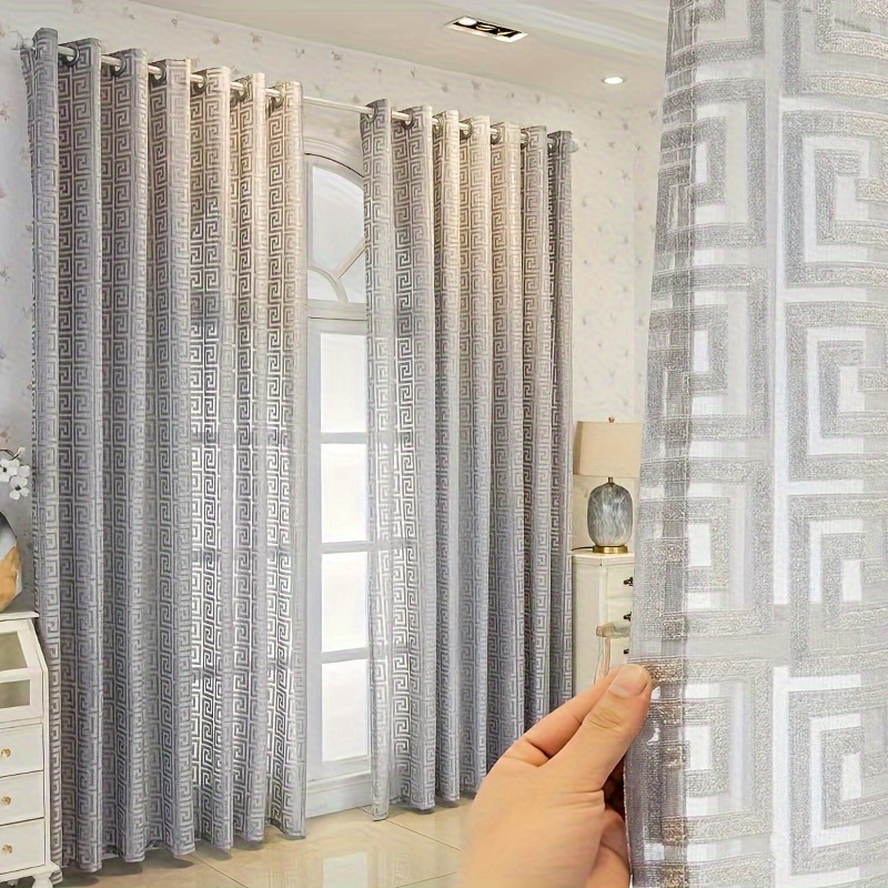 TEMU 1pc Living Room Curtain, 50% Sheer Curtain, Fashionable Bedroom Curtain, Flocked Curtain