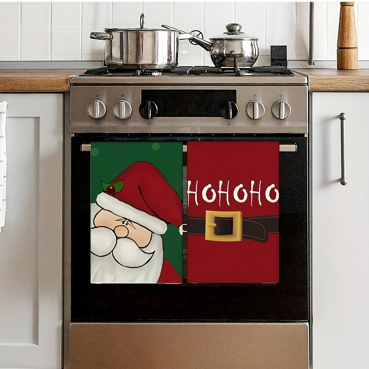 TEMU 2pcs, Santa Claus Print Kitchen Towels, Christmas Gift, Microfiber Modern Absorbent Dishcloths, Cooking Baking Tea Towels, Dishwashing Cloths