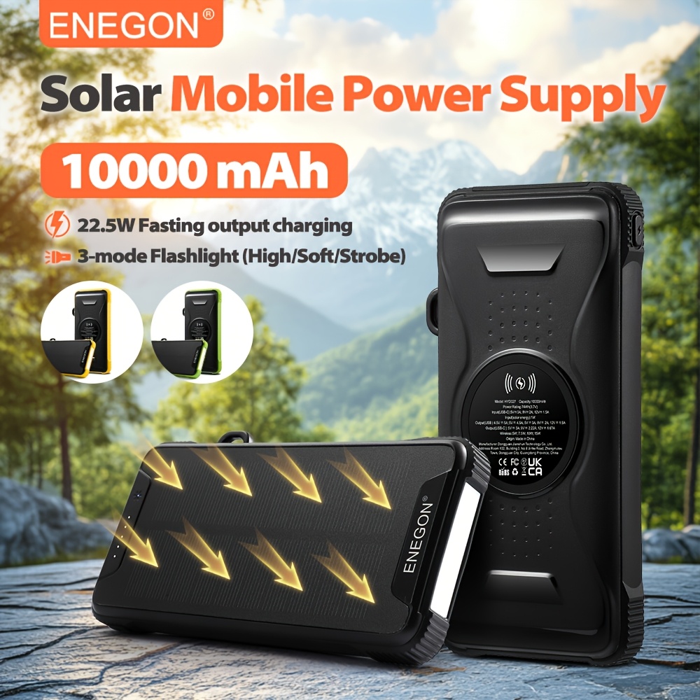 Enegon 10000mah 22.5w Solar Power Bank, Carry-on , Outdoor Lighting, Super Large Capacity, Fast Charging For Smartphones/tablets, Birthday Gift/christmas Gift