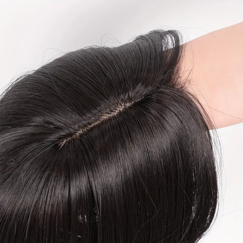 12 inch hair toppers for women with thinning hair synthetic hair topper with wispy bangs 3d cover upgrade middle part clip in bangs for women daily gift black dark brown heat resistant high temperature fiber details 10