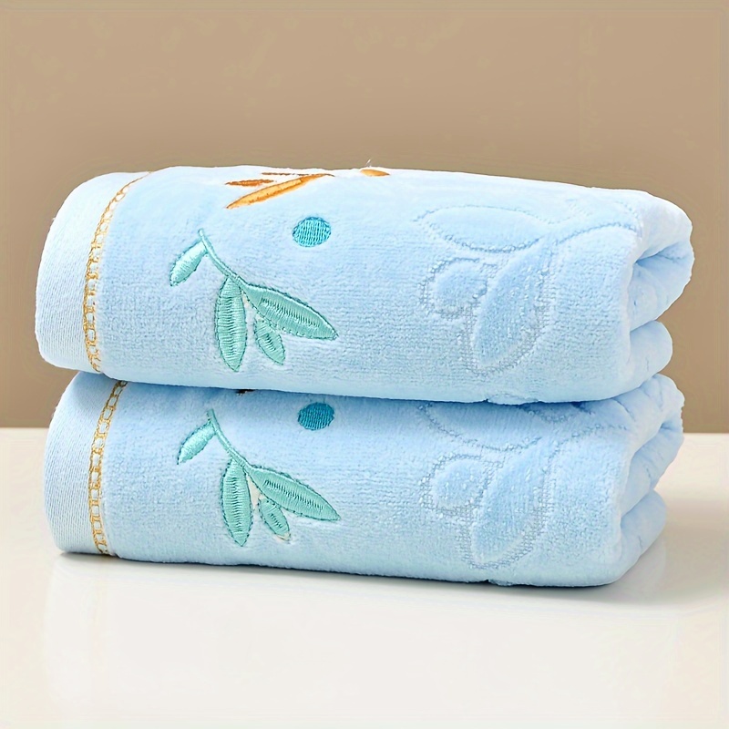 Image of 2pcs Pure Cotton Velvet Embroidered Hand Towels, Couple's For Home Towel, All Cotton Soft And Absorbent Without Shedding Hair, Holiday Gift, For Home Bathroom