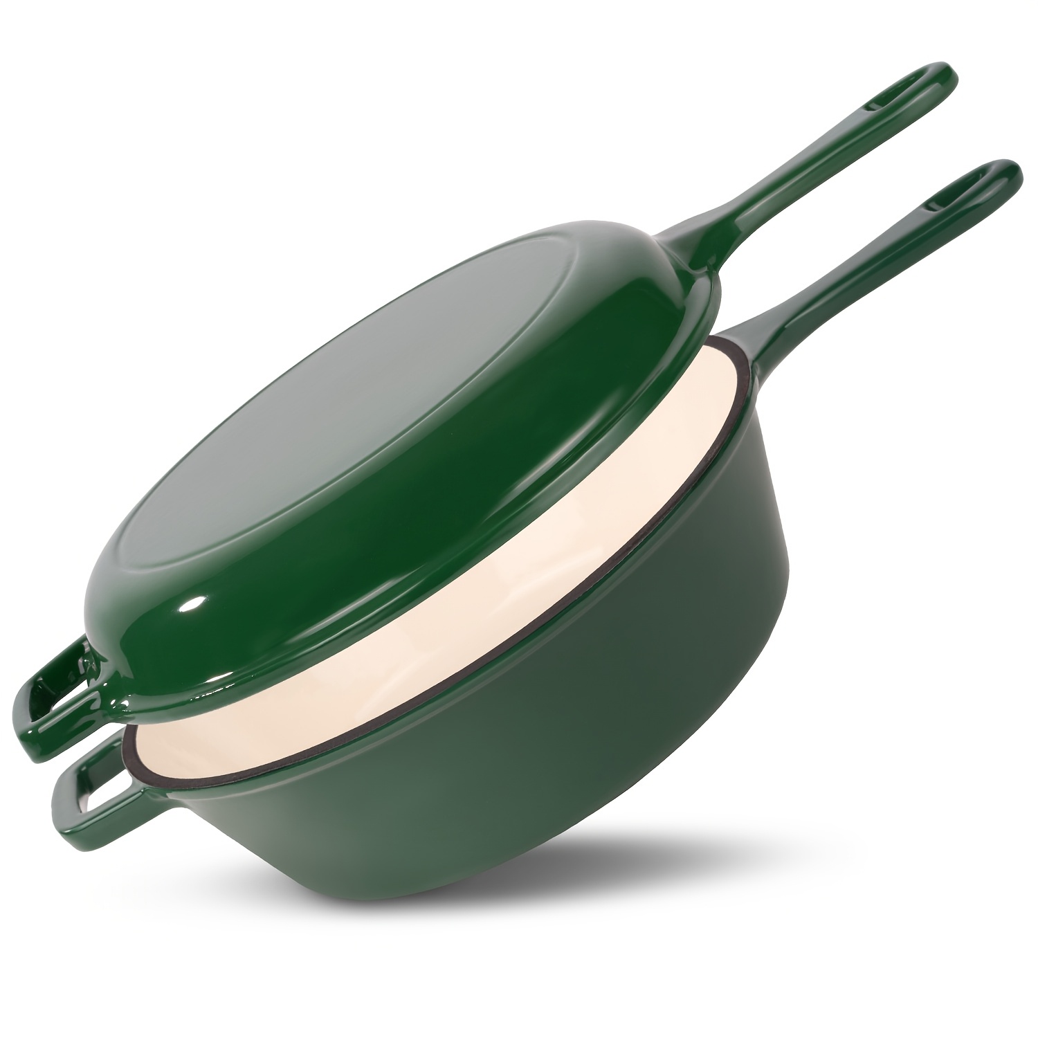 TEMU Ronde 2-en-1 en Fonte, Cassole en Fonte, Avec Couvercle, Idéale Pour , la Cuisson, la Ragoût, Robuste et Antiadhésive, Double Poignées, Stock