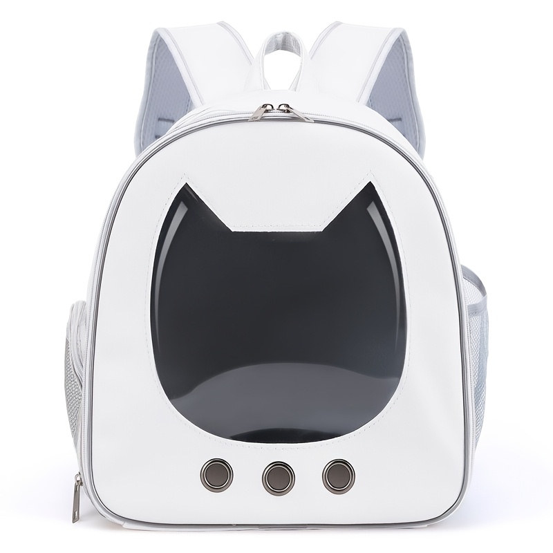 TEMU Mochila para mascotas tipo cápsula espacial, bolso para gatos con ventana panorámica de cara de gato, ventilación multidireccional y