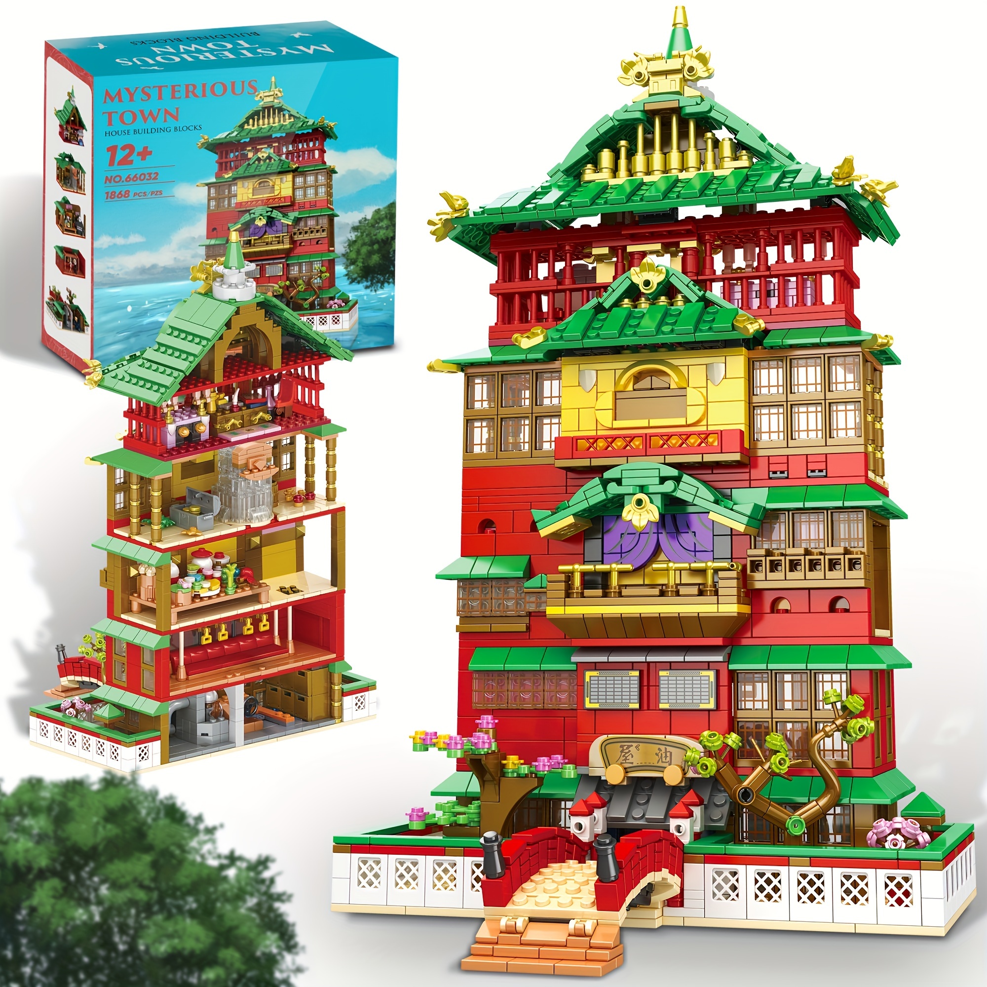 

Architecture Sets, 1868pcs Bath House Building Blocks Set With , Janpanese Street View Store Model For Adult Or Kids Anime Gifts.