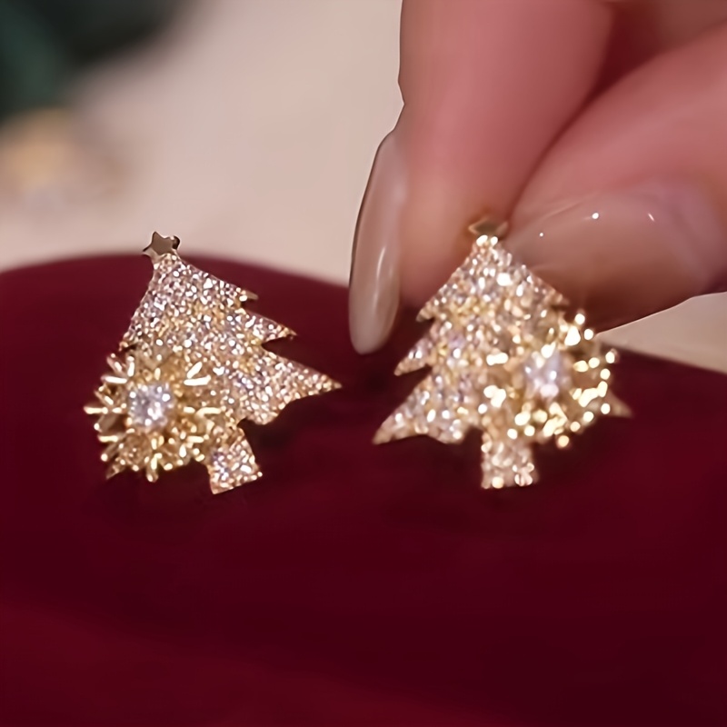 1 Pair Women's Fashion Stud Earrings Elegant Exquisite Pave Synthetic Zirconia Christmas Tree Snowflake Earrings Women's Christmas Gift Casual Wear Stud Jewelry ()