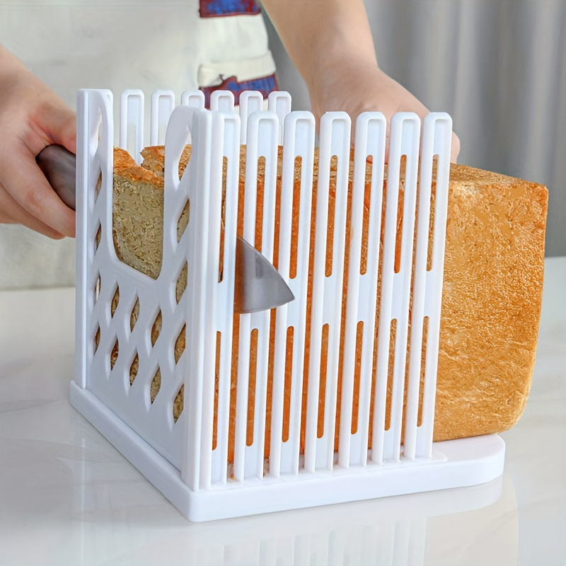 

Adjustable Bread Slicer, Home Kitchen Toast Cutting Guide, White Plastic Bread Cutter, Foldable Bread Loaf Slicing Rack Tool With Uniform Slicing Guide