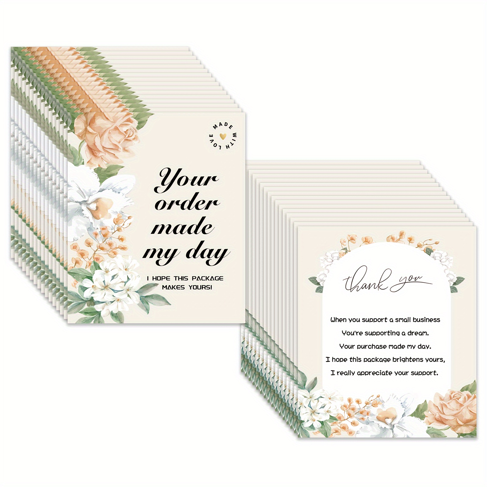 

50-pack Floral Thank-you Greeting Packets For Customers, Small Business Appreciation Flower Pattern Inserts, Multilingual Inspirational Good Luck Notes For Any Recipient