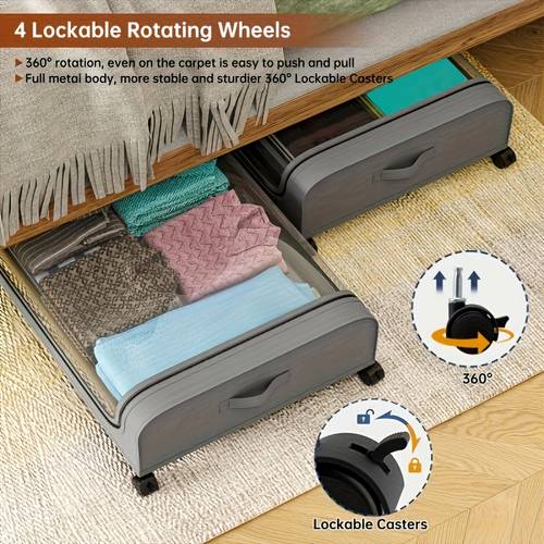 1 2pcs rolling under bed metal drawer under bed storage with wheels for clothes blankets books bedding shoes storage containers organizer 1pc in a gray storage box hanger