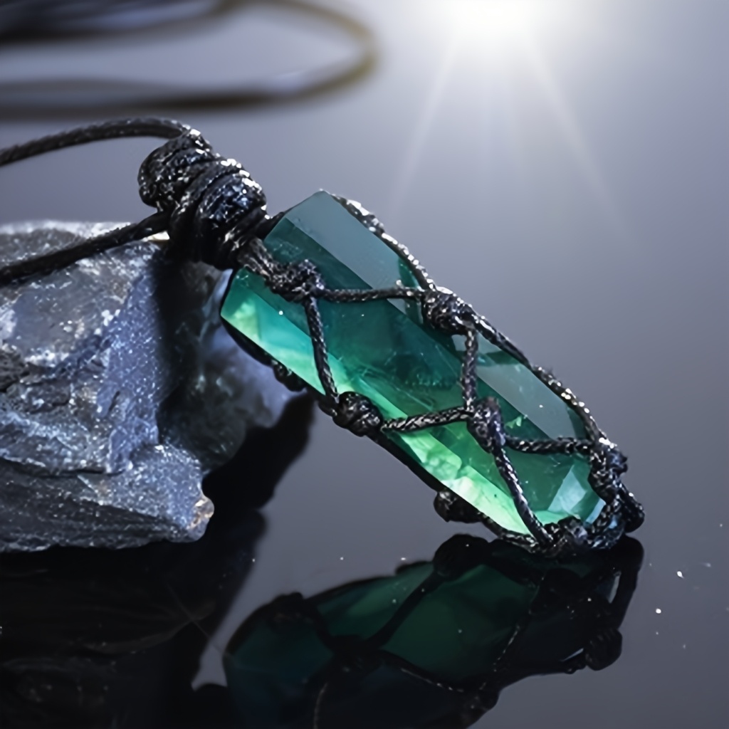 Image of 1pc Vintage Pendant Necklace - Geometric Stone With Black Cord, Unisex Jewelry For Daily Wear, Valentine's Day, Mother's Day And Father's Day Gift, Retro Style, Handmade Craft