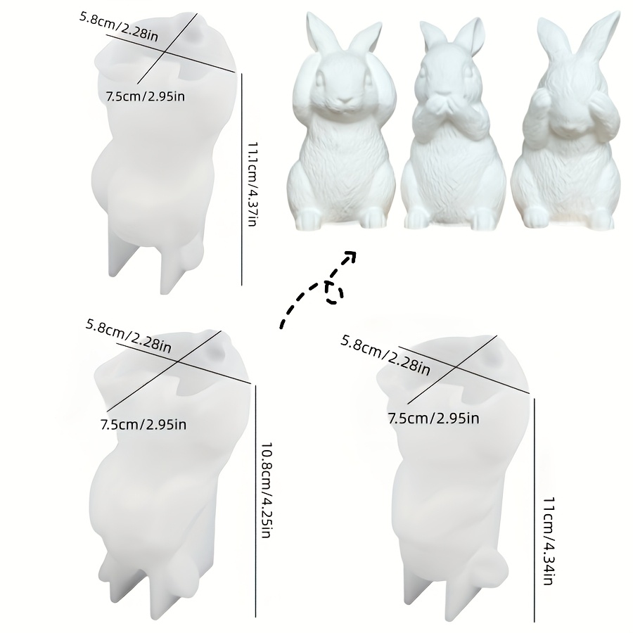 TEMU Moule en 3pcs Lapin de Pâques Ensemble de moules en silicone, Ornement de lapin silencieux Moule en de Lapin assis Moule de bougie parfumée