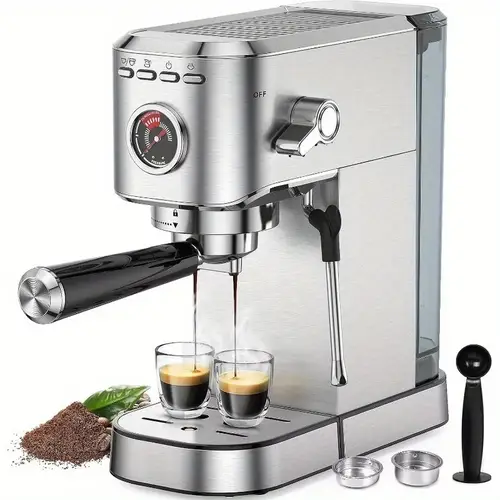 espresso machine with milk frother 20 bar professional pump system for creamy lattes cappuccinos stainless steel italian grade components silver