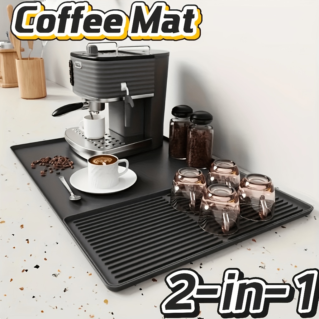 Image of 2-in-1 Silicone Coffee Mat With Raised Edges& Non-slip Design - Easy Clean, Durable 59.94cm X 40.13cm Countertop Mat For Coffee Machines, Ideal For Use, Coffee Bar Accessories, Gift For