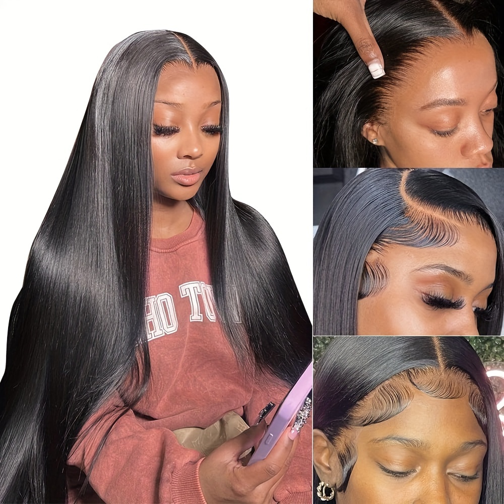 13x6 Straight Lace Front Wig Human Hair Glueless HD Transparent 180 Density 13x6 Kinky Straight Human Hair Wig 180% Density HD  main image 4
