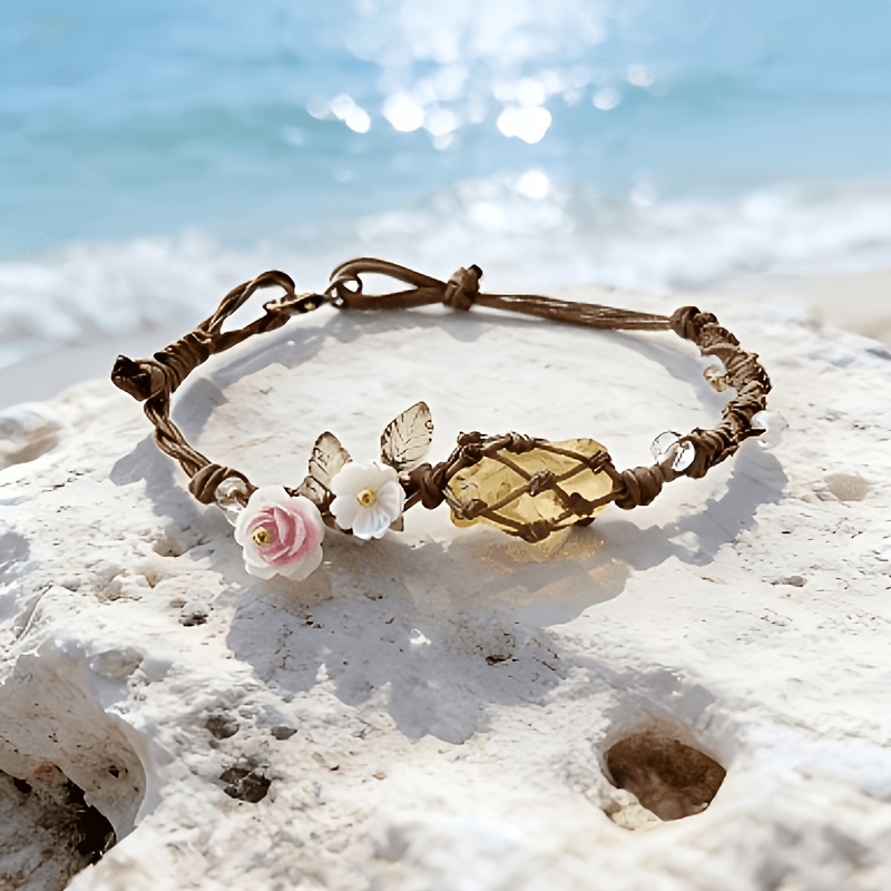 Natural Yellow Crystal Floral Boho Bracelet
