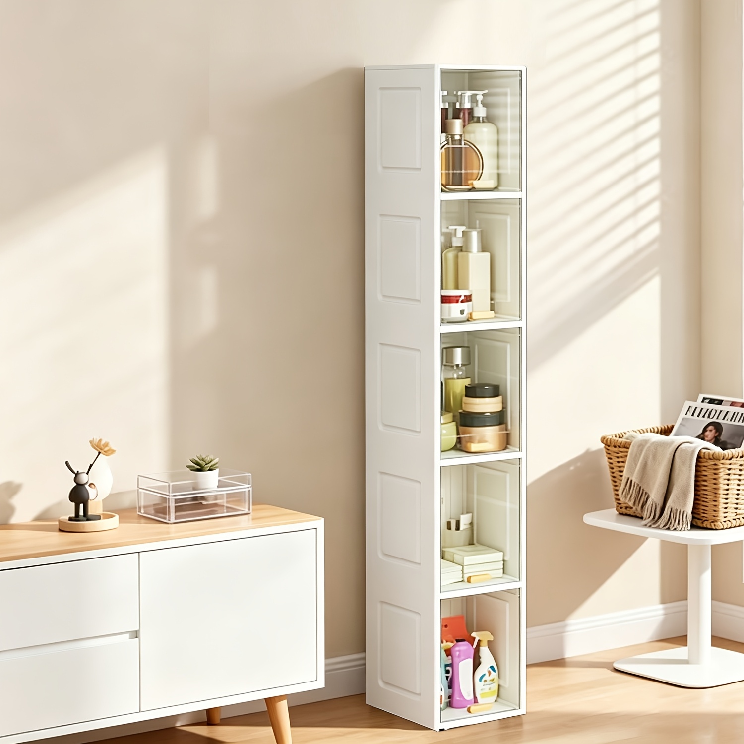 Narrow Storage Cabinet, 3/5 Tier Slim Plastic Organizer With , Dustproof, 7.9in Wide For Bathroom Kitchen Pantry Small Spaces, Books & Snacks Storage
