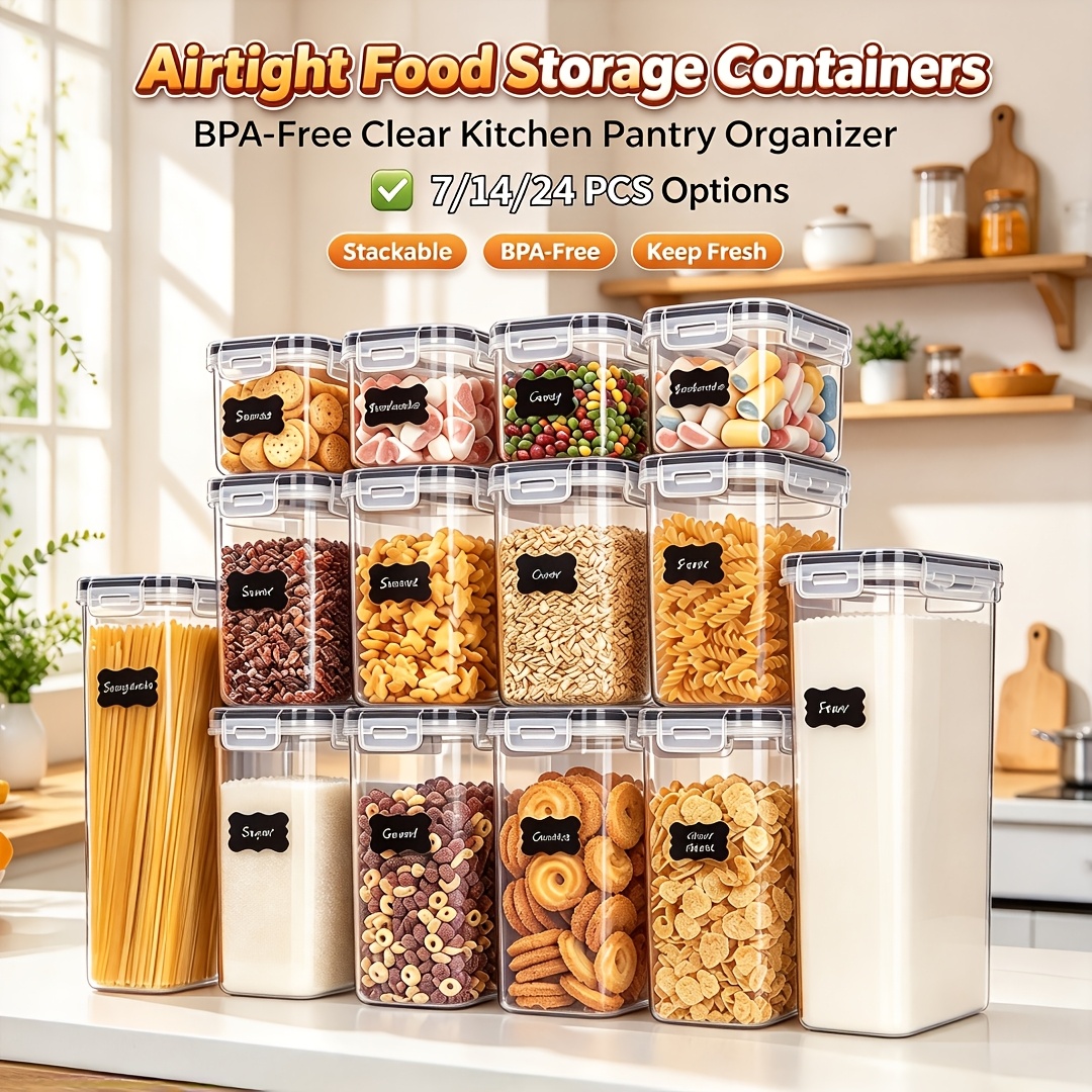 item picture airtight food storage containers set kitchen storage containers with lids for flour sugar and cereal plastic dry food canisters for pantry organization and storage