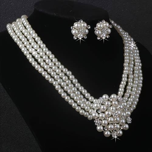 high end and luxurious bridal necklace bridal jewelry beads necklace one necklace of earrings wedding dress accessories stage performance evening party necklace