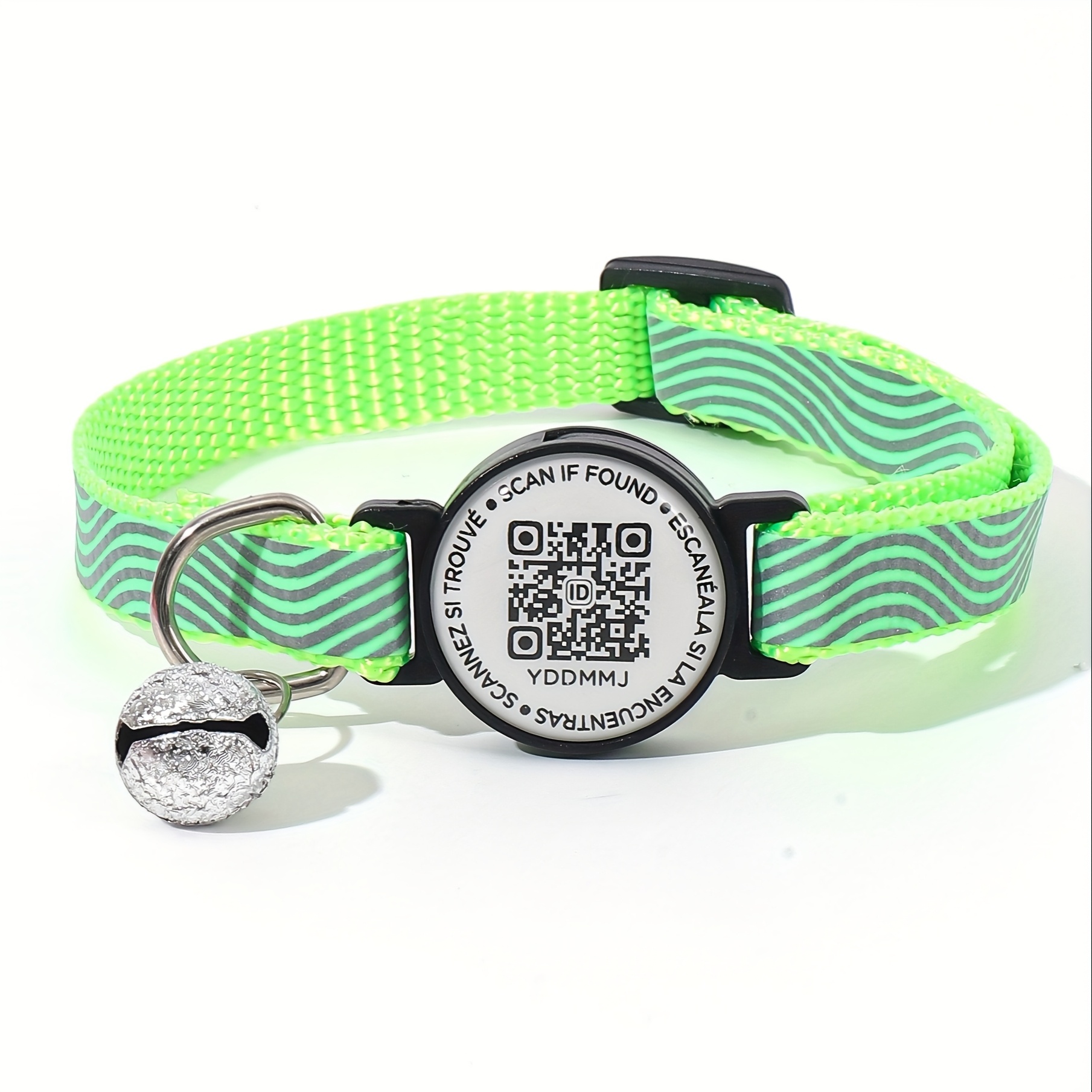 E-shop Hohe Sichtbarkeit Reflektierendes QR-Code Haustierhalsband mit Verlustschutz-Glocke - Neongestreiftes Nylon-Sicherheits-Halsband für Katzen &