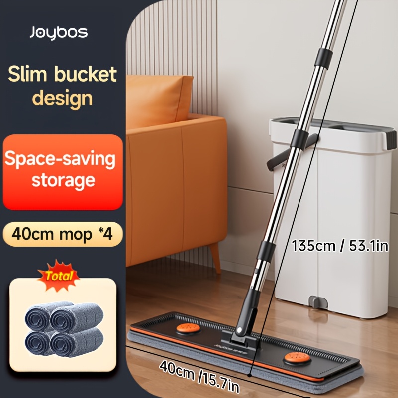 Flat Mop And Bucket Set, Dual-bar Design, Home Floor Cleaning, Includes 3 Reusable Microfiber Trowel Pads, Suitable For Living Room, Bedroom, Kitchen, Bathroom, And Floors