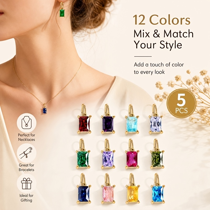 5pcs Women's Easy Stainless Steel Rectangular Zirconia Pendant Set