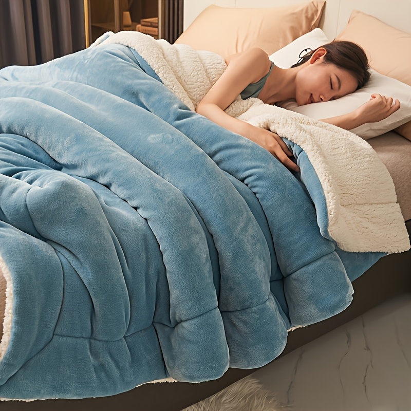 TEMU 1pc Sherpa Fleece Blanket - Reversible Sherpa Throw Blanket - Soft, For Bed, Sofa & Offices & Travel Perfect Gift, Machine Washable