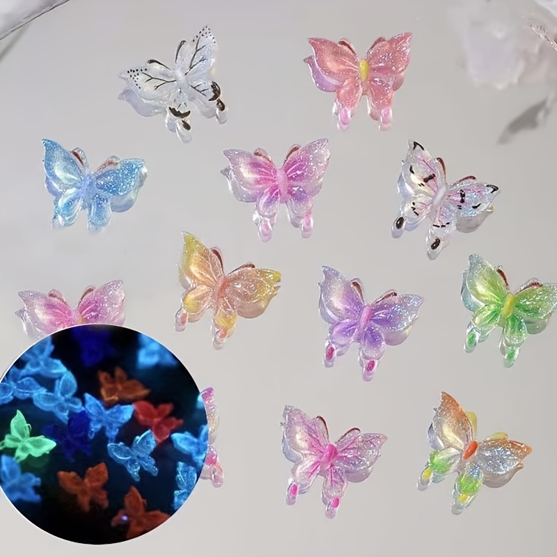 50pcs Mixed Color Luminous Fairy Nail Art Charms, 3d Resin Gradient Ethereal Nail Art Decorations, Diy Nail Accessories