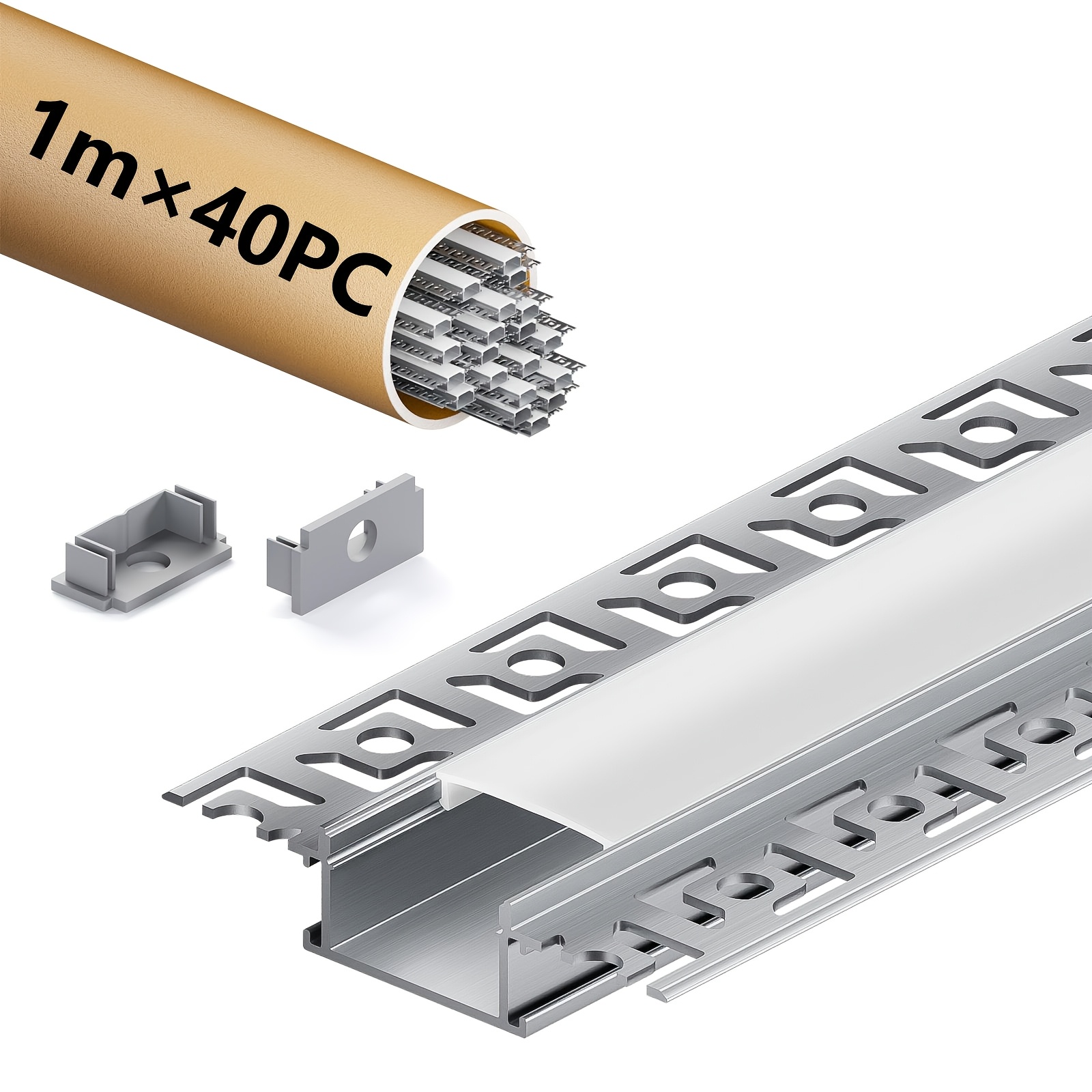 Image of Premium 1000mm Recessed Led Strip Aluminum Extrusion, Heavy-duty Plaster-in Light Track Housing With Glare-free Diffuser Cover, Perfect For Office, Hotel & Commercial Renovations